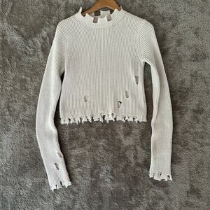 Wild Flower Wool Blend Ribbed Mock Neck Sweater Ripped Distressed XXS Destroyed